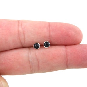 Black Onyx Studs in Sterling Silver, Onyx Stud Earrings, 4mm Onyx Earrings, Sterling Silver Black Earrings, Minimalist Studs, Boho Earrings