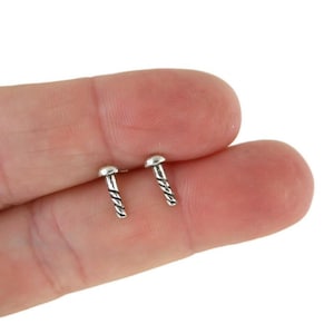 Tiny Screw Earrings in Sterling Silver , Screw Earrings, Tool Earrings, Flathead Screw Studs, Carpentry Gift, Tiny Earrings,Silver Studs