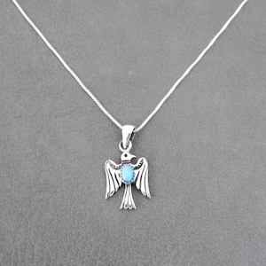 Donnervogel Halskette in Sterling Silber, Thunderbird Silberkette, Türkis Halskette, Boho Ohrstecker Schmuck, zierliche Halskette