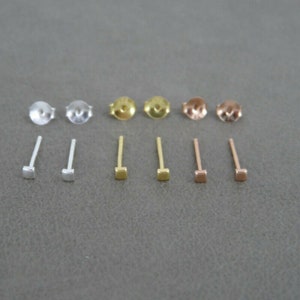 Tiny Square Stud Earrings in Sterling Silver, Stud Earrings, Tiny Bar Earrings, Tiny Silver Earrings, Cartilage Studs, Minimalist Earring