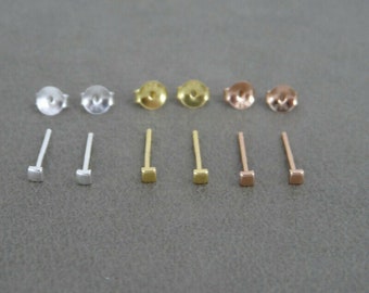 Tiny Square Stud Earrings in Sterling Silver, Stud Earrings, Tiny Bar Earrings, Tiny Silver Earrings, Cartilage Studs, Minimalist Earring