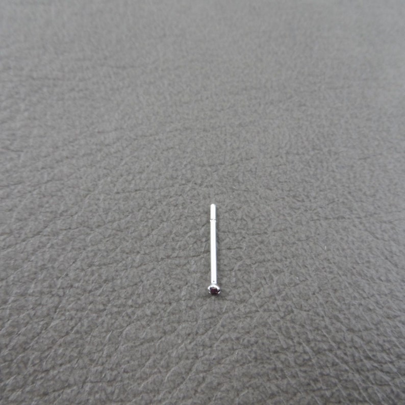 May include: A silver nose ring with a small, dark red gemstone.