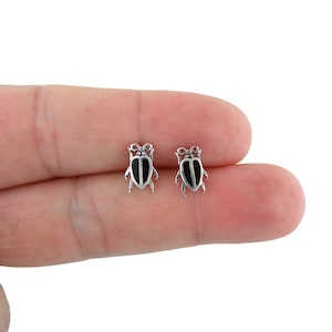 Black Beetle Earrings in Sterling Silver, Beetle Earrings, Beetle Bug Studs, Insect Studs, Silver Insect Earrings,Dainty Earrings
