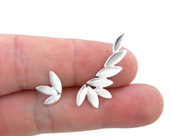 Leaf Earrings in Sterling Silver, Branch Stud Earrings, Leaf Earrings, Mismatched Leaf Earrings, Sterling Silver Earrings, Gift for Her