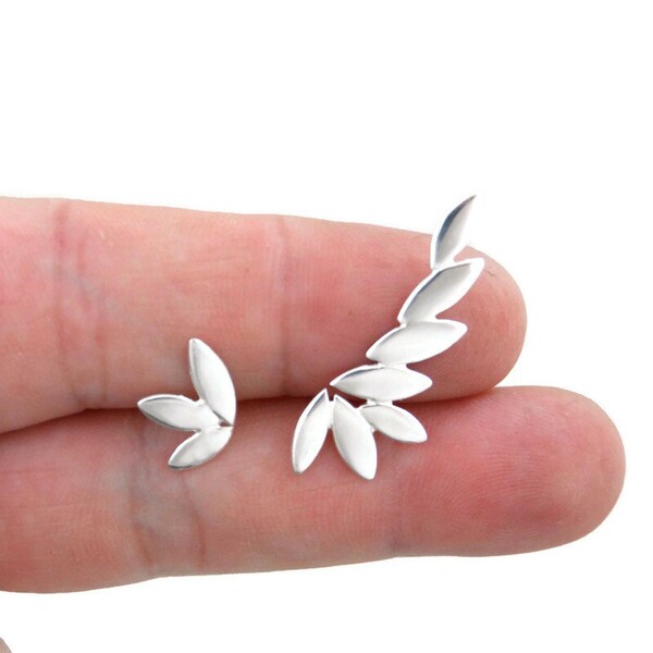 Leaf Earrings in Sterling Silver, Branch Stud Earrings, Leaf Earrings, Mismatched Leaf Earrings, Sterling Silver Earrings, Gift for Her
