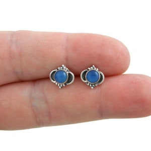 Blue Chalcedony Earrings in Sterling Silver, Chalcedony Earrings, Dainty Studs, Simple Studs, Gemstone Studs, Dainty Earrings,Gift for Her
