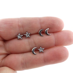 ¡OFERTA! Pendientes de luna y estrella en plata de ley, pendientes de media luna, pendientes de estrella, pendientes de estrella, pendientes de luna, pendientes de plata de ley