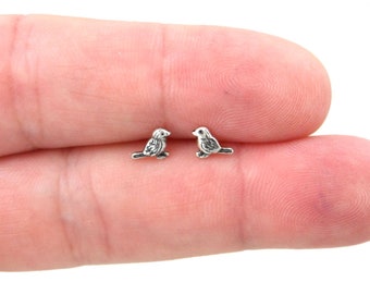 Tiny Bird Earrings in Sterling Silver, Tiny Bird Earrings, Bird Studs, Tiny Studs, Bird Studs, Kids Earrings, Silver Bird Earrings