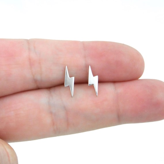 Lightning Bolt Earrings in Sterling Silver, Lightning Bolt Earring, Tiny  Studs, Cartilage Studs, Multiple Piercings, Tiny Earringss