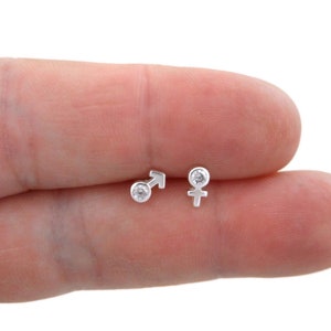 SALE! Male Female Symbol Earrings in Sterling Silver, Gender Studs, Mismatched Earrings, Gender Stud Earrings, Tiny Studs, Sterling Studs