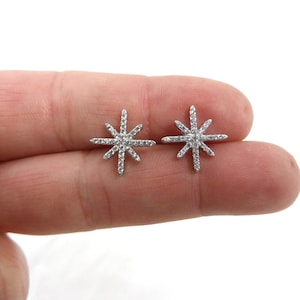 Starburst Stud Earrings Sterling Silver, Starburst Earrings, Star Earrings, CZ Star Earrings, Celestial Jewelry, Dainty Earrings