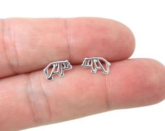 Tiny Bear Earrings in Sterling Silver, Bear Earrings, Origami Bear Earrings,Animal Stud Earrings, Kids Earrings, Animal Earrings,