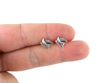 Swallow Bird Earrings in Sterling Silver, Swallow Silver Studs, Bird Earrings, Bird Jewelry, Flying Bird Earrings, Dainty Studs,Silver Studs
