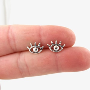 Large Eye Stud Earrings in Sterling Silver, Evil Eye Earrings, Large Eye Silver Earrings, Sterling Silver Eye Earring, Stud Earrings