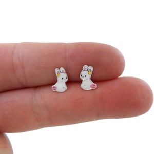 Bunny Rabbit Earrings in Sterling Silver, Rabbit Earrings, Animal Earrings, Silver Rabbit Earrings, Kids Earrings, Dainty Earrings