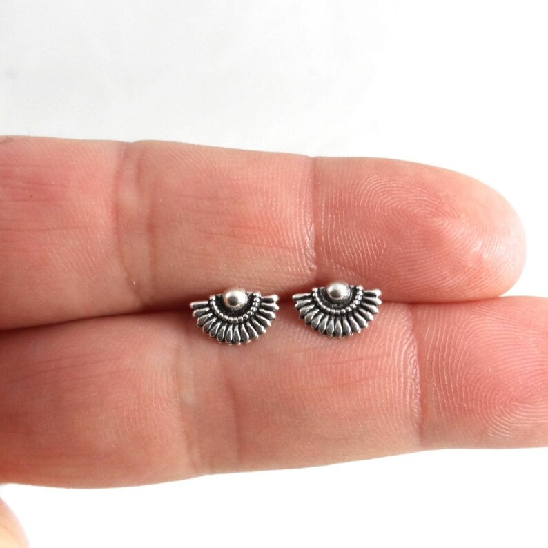 Minimalist Earrings Simple Silver Studs Dainty Stud Earrings in Sterling Silver Delicate Silver Earrings Girls Earrings Fan Earrings