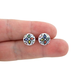 Flower Porcelain Earrings in Sterling Silver, Flower Earrings, Deco Studs, Porcelain Earrings, Sterling Studs, Flower Studs, Gift for Her