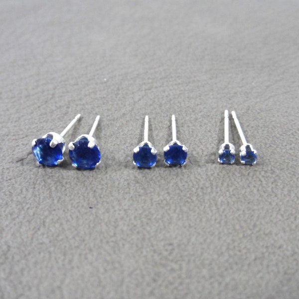 Sapphire Sterling Silver Earrings, Sapphire Studs, September Birthstone, 2mm Studs, 3mm Studs, 4mm Studs, Blue Gemstone Earrings,