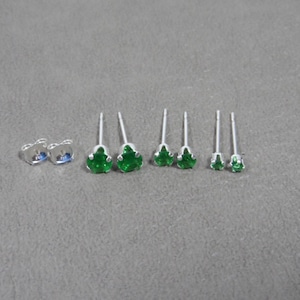 Aros de plata de ley con esmeralda, aros con esmeralda, piedra natal de mayo, aros de 2 mm, aros de 3 mm, aros de 4 mm, aros con piedras preciosas