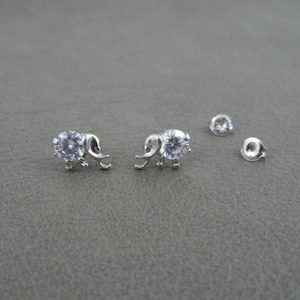 Crystal Elephant Earrings in Sterling Silver, Elephant Earrings, Kids Earrings, Tiny Studs, Cubic Zirconia, Animal Earrings, Dainty Earrings