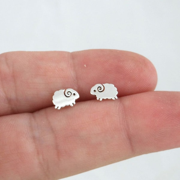 Tiny Sheep Earrings in Sterling Silver, Aries Ram Earrings, Sheep Earrings,Animal Stud Earrings, Kids Earrings, Animal Earrings, Dainty