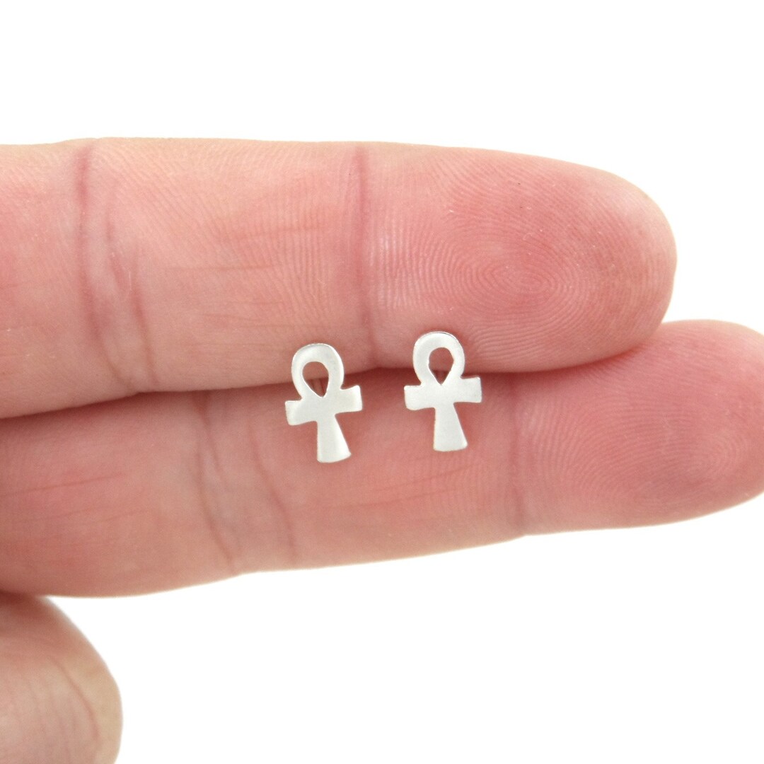 Ankh Sterling Silver Stud Earrings, Ankh Earrings, Ankh Cross Earrings