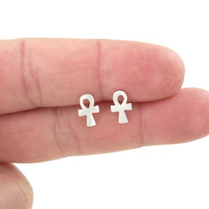 Ankh Earrings in Sterling Silver, Ankh Earrings, Ankh Cross Earrings, Silver Ankh Studs, Dainty Earrings, Kids Earrings, Dainty Studs