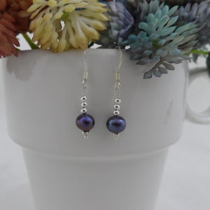 Tahitian Pearl Earrings in Sterling Silver, Pearl Earrings, Pearl Dangle Earrings, Tahitian Pearl Earrings, Pearl Jewelry