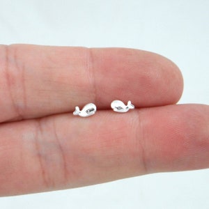 Tiny Whale Earrings in Sterling Silver, Whale Studs, Kids Earrings, Tiny Whale Studs, Baby Whale, Fish Earrings, Ocean Earrings