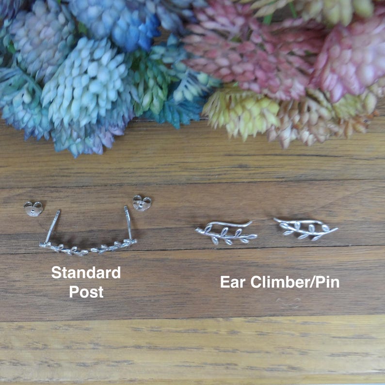 Pendientes de hoja diminuta en plata de ley, pendientes de botón con forma de rama, pendientes de hoja, pendientes delicados, pendientes de plata de ley, regalo para ella imagen 2