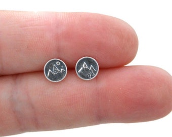 Mountain Earrings in Sterling Silver, Snow Capped Mountain Earrings, Mountain Studs, Sterling Silver Mountain, Outdoor Earrings, Mismatched