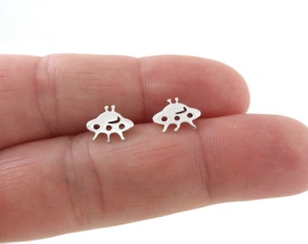 UFO Earrings in Sterling Silver, Alien Earrings, UFO Studs, Silver Alien Earrings, Kids Earrings, Girls Earrings, Gift for Her, Dainty Studs