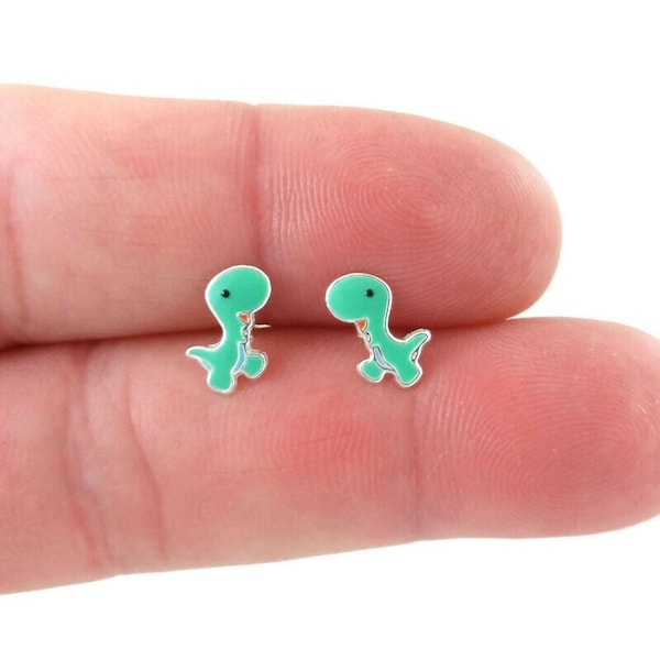 Orecchini A Perno T-Rex In Argento 925 Con Glitter Verde – Gioielli Originali Katy Craig