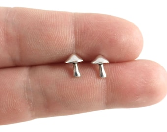 Tiny Mushroom Earrings in Sterling Silver, Mushroom Earrings, MushroomStuds, Cartilage Studs, Minimalist Earring, Dainty Earrings