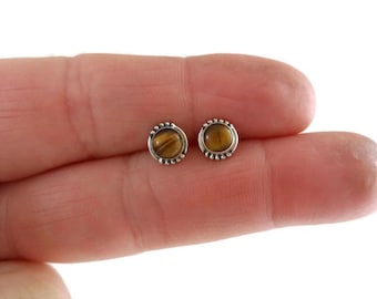 Tigers Eye Earrings in Sterling Silver, Tigers Eye Earrings, Gemstone Earrings, Minimalist Earrings, Dainty Earrings, Tigers Eye Jewelry