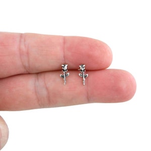 Rose Earrings in Sterling Silver, Flower Earrings, Rose Earrings, Rose Stem Earrings, Sterling Silver Studs, Flower Studs, Gift for Her