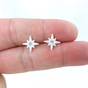 Star Stud Earrings in Sterling Silver, North Star Earrings, Star Studs, CZ Star Earrings, Sterling Silver Earrings, Dainty Earrings