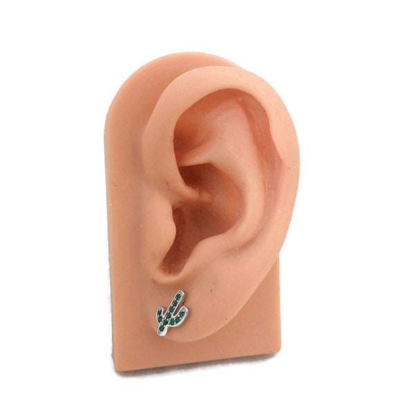 Orecchini a bottone in argento Sterling 925 con cactus fuso in sabbia, realizzati in materiali leggeri, di fabbricazione locale - Usati (2,3 g) - Italia