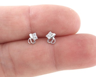 SALE! Dainty Earrings in Sterling Silver, Cubic Zirconia Earrings, Silver Earrings, Tiny Studs, Cartilage Studs, Everyday Earrings,
