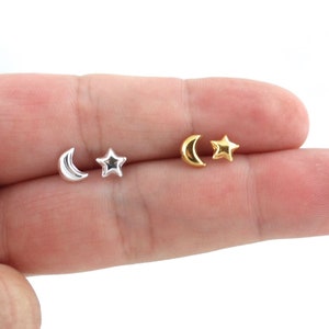 Star & Moon Sterling Silver Stud Earrings, STAR Earrings, Moon Earrings, Tiny Studs, Celestial Earrings, Minimalist Earring, Dainty Earrings