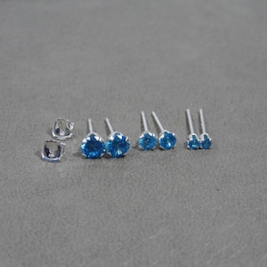 Blue Zircon Sterling Silver Earrings, Blue Zircon Studs, December Birthstone, Girls Earrings, Baby Studs Gemstone Earrings, Dainty Earrings