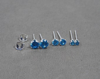 Blue Zircon Sterling Silver Earrings, Blue Zircon Studs, December Birthstone, Girls Earrings, Baby Studs Gemstone Earrings