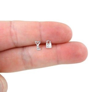 Lock & Key Earrings in Sterling Silver, Lock and Key Earrings, Key Studs, Sterling Silver Earrings, Dainty Earrings, Mismatched Studs