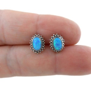 Opal Earrings in Sterling Silver, Opal Earrings, Opal Studs,  Circle Studs, Tiny Opal Studs, Dainty Earrings, Oval Opal Studs