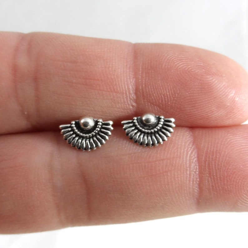 Minimalist Earrings Simple Silver Studs Dainty Stud Earrings in Sterling Silver Delicate Silver Earrings Girls Earrings Fan Earrings