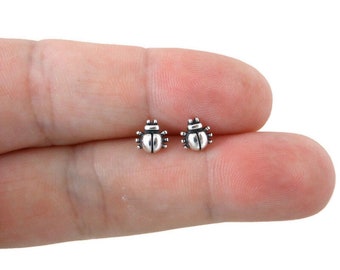 Beetle Earrings in Sterling Silver, Beetle Earrings, Beetle Bug Studs, Insect Studs, Silver Insect Earrings,Dainty Earrings