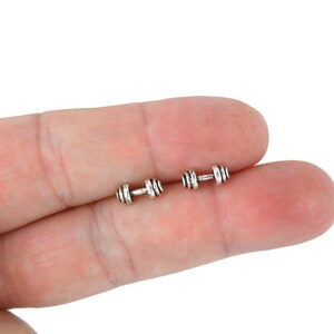 Barbell Earrings in Sterling Silver,Barbell Studs, Workout Earrings, Gym Jewelry, Barbell Jewelry, Workout Jewelry, Barbell Stud Earrings