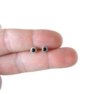 Tiny Onyx Sterling Silver Earrings, Onyx Silver Studs, 3mm Onyx Earrings, Tiny Studs, Southwest Earrings, Boho Earrings