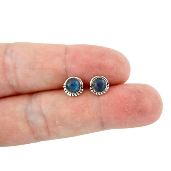 Labradorite 7mm Earrings in Sterling Silver, Labradorite Earrings, Gift For Her, Minimalist Earrings, Labradorite Jewelry,Gemstone Studs