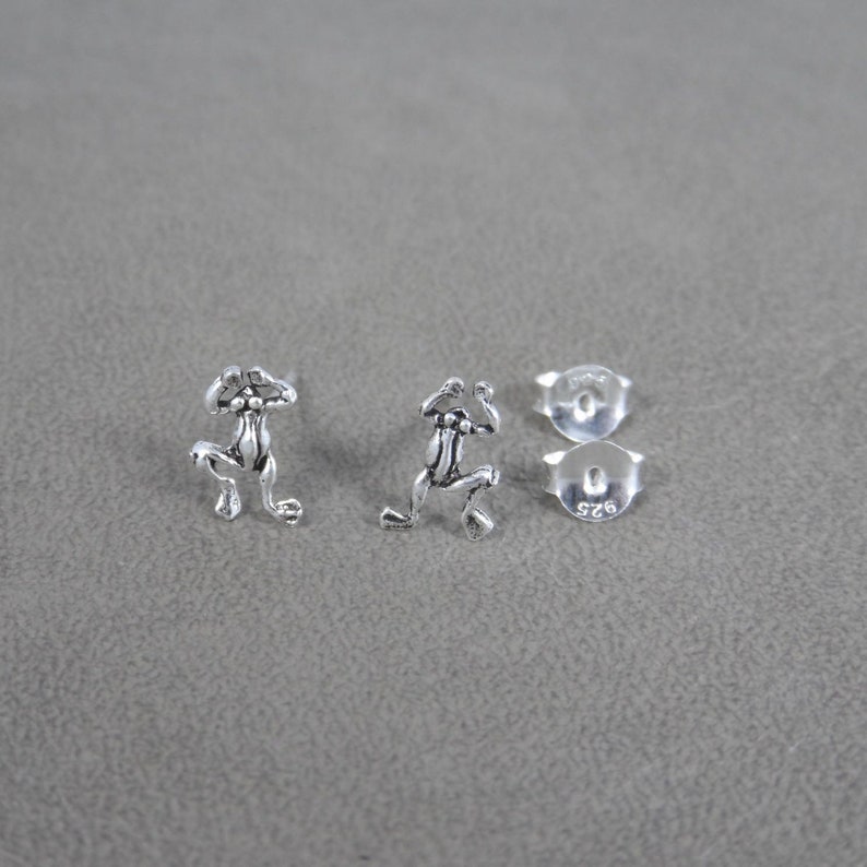 Frog Earrings in Sterling Silver, Frog Earrings, Frog Studs, Cartilage Studs, Girls Earring, Dainty Earrings, Kids Earrings image 2